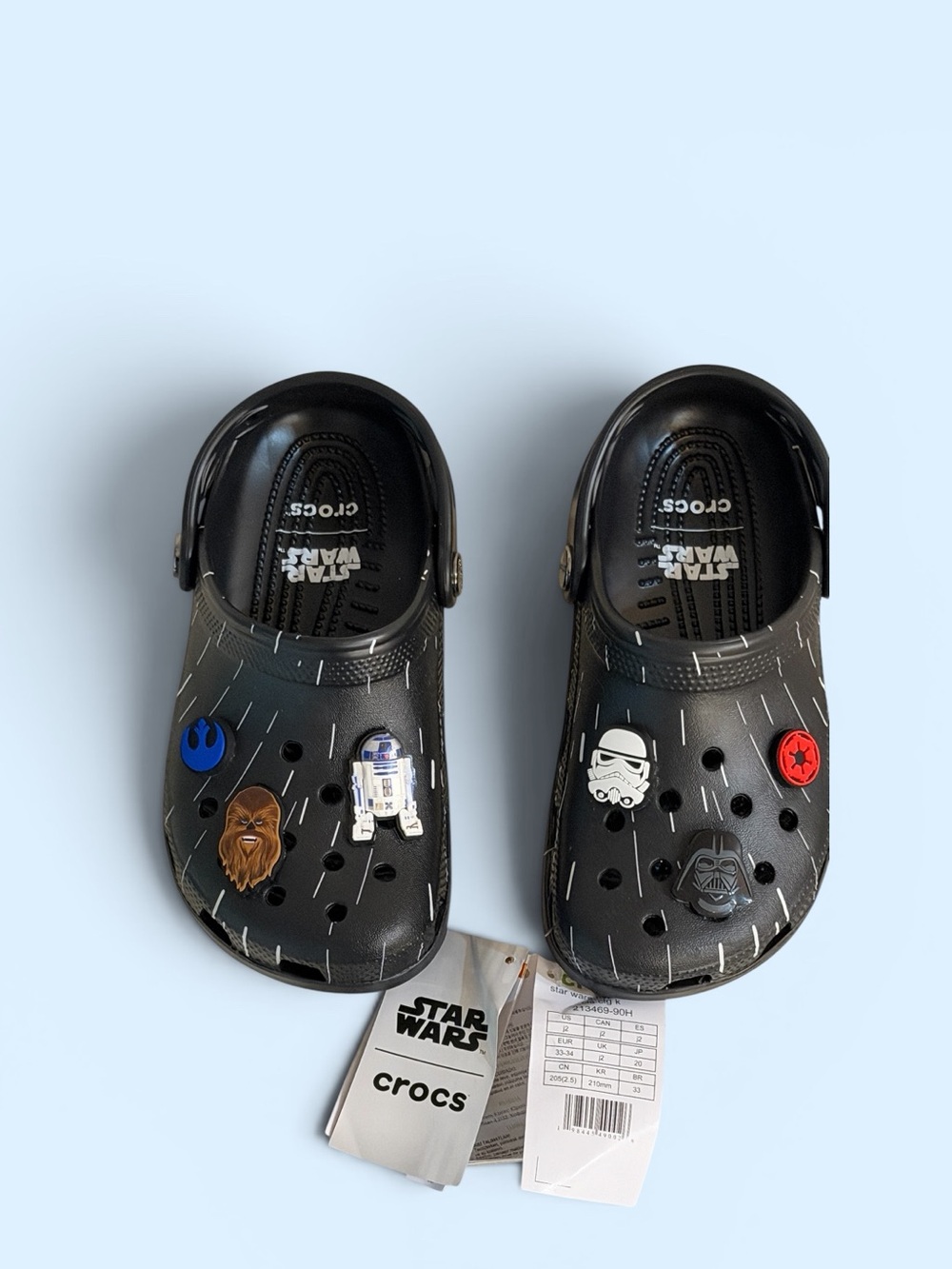 Crocs x Star Wars Hyperspace Classic Clog Kids J2 Black w/ Jibbitz NWT Rare - Picture 1 of 7